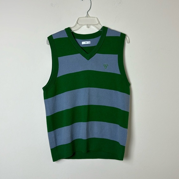ARITZIA Tna Sweater Vest Small Green& Blue Gray Stripe - Picture 1 of 8